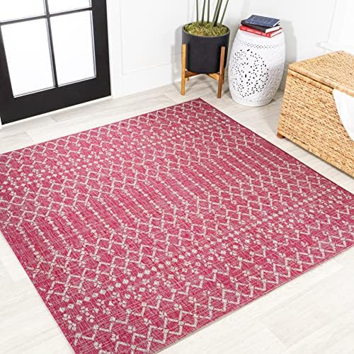 Eyely Moroccan Woven Square Rug 5X5 Fuchsia/Lt Gray, Indoor Outdoor Rug by eyely