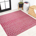 Eyely Moroccan Woven Square Rug 5X5 Fuchsia/Lt Gray, Indoor Outdoor Rug by eyely
