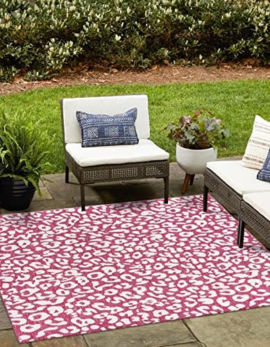 Unique Loom Outdoor Safari Collection Area Rug - Leopard (10' Square, Magenta/ Ivory) by UniqueLoom