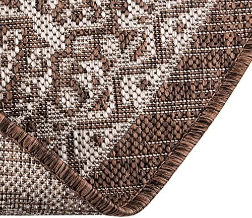 Rugs.com Outdoor Aztec Collection Rug – 8 Ft Round Brown Flatweave Rug Perfect for Kitchens, Dining Rooms - Image 7