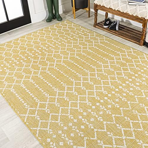 Eyely Moroccan Textured Weave Area Rug 4X6 Yellow/Cream, Indoor Outdoor Rug - Image 4