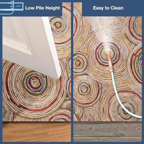 Liora Manne Marina Indoor/Outdoor Power Loomed Synthetic Blend Low Profile Area Rug - Contemporary Geometric Casual Colorful (Basket Circles Multi) (4'10" x 7'6") - Image 3