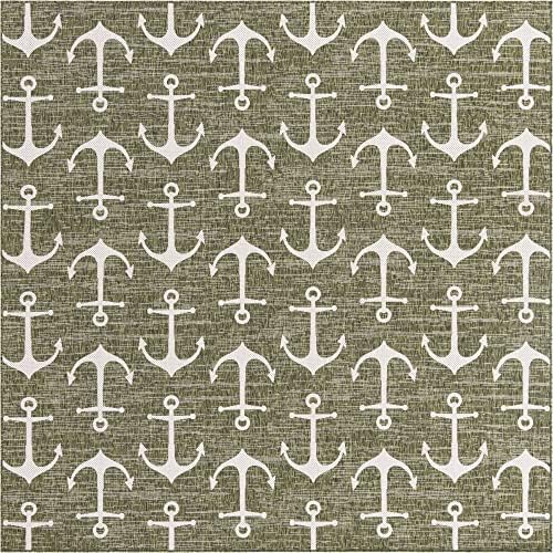 Unique Loom Outdoor Coastal Collection Area Rug - Ahoy (10' Square, Green/ Ivory) - Image 3
