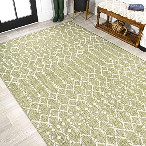 Eyely Moroccan Woven Area Rug 5X8 Light Green/Cream, Indoor Outdoor Rug - Image 5