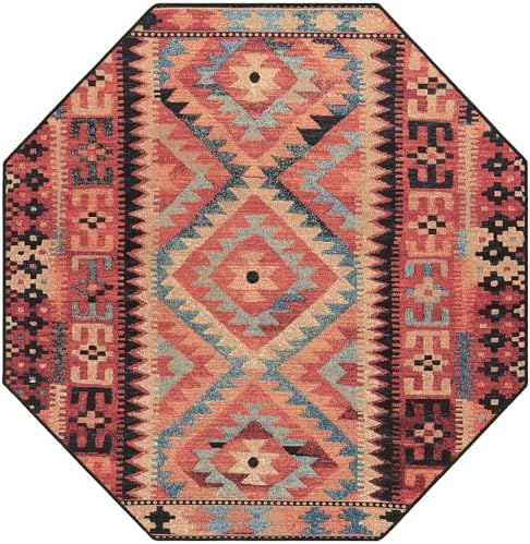 Unique Loom Outdoor Tribal Collection Area Rug - Tortuguero (5' 3" Octagon Multi/Blue) - Image 3