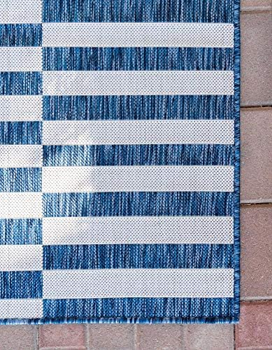 Unique Loom Outdoor Striped Collection Area Rug - Striped (6' 1" x 9' Rectangle, Blue/Ivory) - Image 7