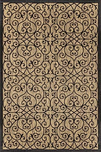 Eyely Filigree Textured Weave Area Rug 6X9 Black/Khaki, Indoor Outdoor Rug by eyely