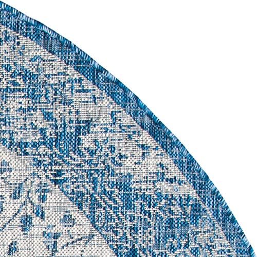 SAFAVIEH Washable Rug Outdoor Courtyard Collection - 6'7" Round, Blue & Grey, Non-Shedding & Easy Cleaning, Ideal for Patio, Backyard, Mudroom (CY8720-36812) - Image 5
