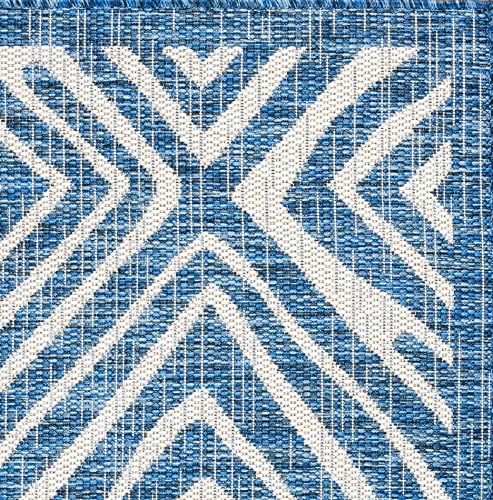 Gertmenian Indoor Outdoor Area Rug, Classic Flatweave, Moroccan Collection II, Stain & UV Resistant Carpet, Deck, Patio & Mudroom, 5x7 Standard, Navy Blue Ivory Tribal Safari, 19494 - Image 5