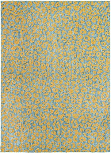 Unique Loom Outdoor Safari Collection Area Rug - Leopard (10' x 14' 1" Rectangle, Blue Yellow/ Blue) - Image 3