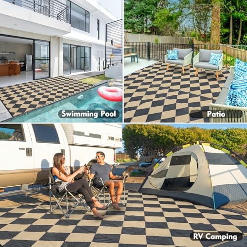 fifame 9x12 Outdoor Rug, Plastic Woven Patio Mat, Waterproof RV Camping Rug - Image 5