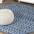 Eyely Moroccan Woven Round Rug 5 Ft Navy/Light Gray, Indoor Outdoor Rug by eyely