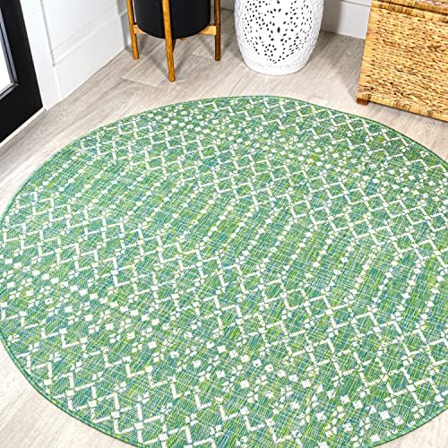 Eyely Moroccan Woven Round Rug 5 Ft Green/Cream, Indoor Outdoor Rug by eyely