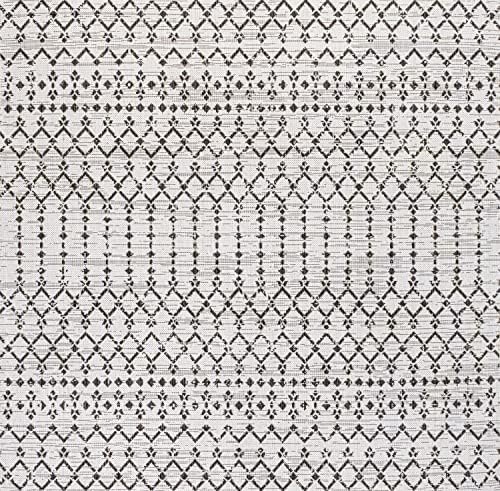 Eyely Moroccan Woven Square Rug 6X6 Cream/Black, Indoor Outdoor Rug by eyely