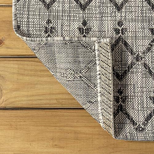 Eyely Moroccan Woven Round Rug 6 Ft Light Gray/Black, Indoor Outdoor Rug - Image 2