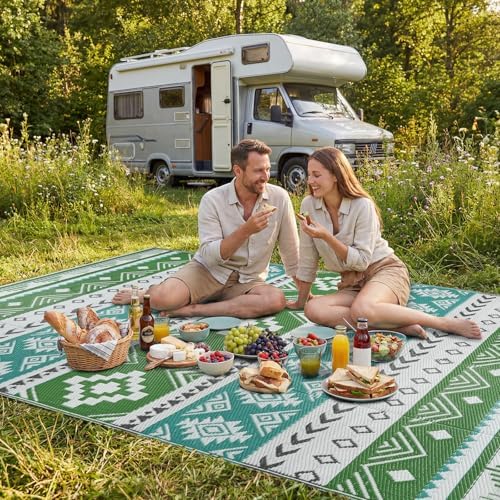 famibay Outdoor Rug Reversible Portable Plastic Straw Camping Rugs, Large Waterproof Outdoor Area Rugs for Patio, RV, Backyard, Deck, Balcony, Picnic, Beach 8x10 Blue - Image 6