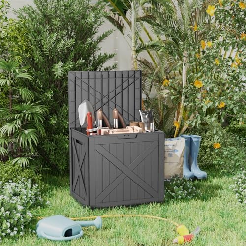 Vixzen 32 Gallon Outdoor Deck Box, Lockable Resin Waterproof Storage Box, UV Resistant & Weather Resistance, Outdoor Storage Bench for Gardening Tools, Pool Supplies (Black, 32 Gallon) - Image 3