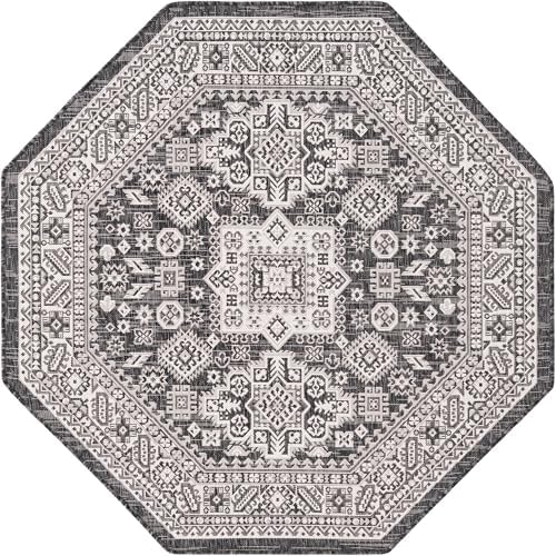 Rugs.com - Outdoor Aztec Rug – 5 Ft Octagon Charcoal Gray Washable Indoor/Outdoor Rug – Flatweave Geometric Design for Patios, Decks, and Porches - Image 3