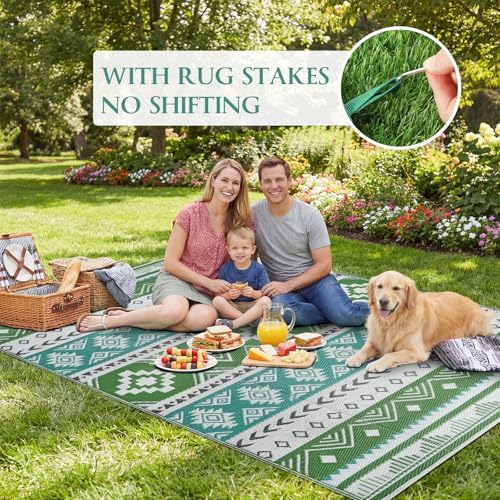 famibay Outdoor Rug Reversible Portable Plastic Straw Camping Rugs, Large Waterproof Outdoor Area Rugs for Patio, RV, Backyard, Deck, Balcony, Picnic, Beach 8x10 Blue - Image 5