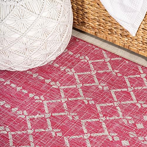 Eyely Moroccan Woven Square Rug 5X5 Fuchsia/Lt Gray, Indoor Outdoor Rug - Image 7