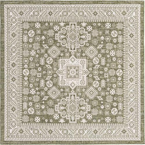 Rugs.com - Outdoor Aztec Rug – 8 Ft Square Green Washable Indoor/Outdoor Rug – Weather Resistant Flatweave for Patios, Decks, and Porches - Image 3