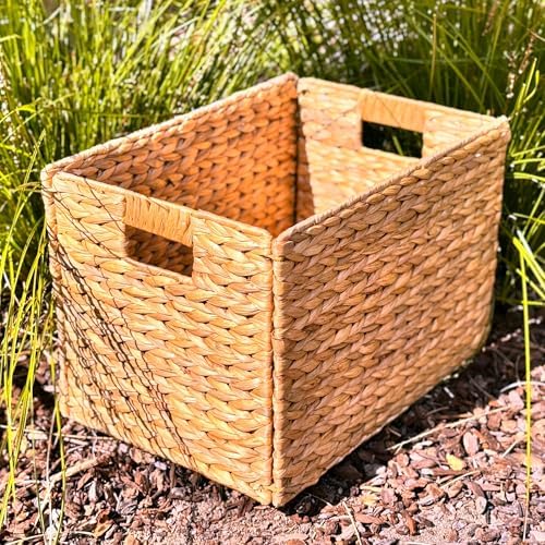 Westerly 6 Decorative Hand-Woven Water Hyacinth Wicker Storage Basket, 16x11x11 Ideal for Shelving Units - Image 6