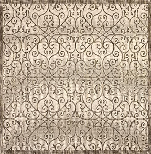 Eyely Filigree Weave Square Rug 5X5 Beige/Brown, Indoor Outdoor Rug - Image 3