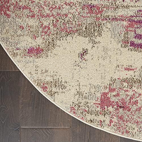 Nourison Celestial Modern Abstract Ivory/Pink 5'3" x Round Area -Rug, Easy -Cleaning, Non Shedding, Bed Room, Living Room, Dining Room, Kitchen (5 Round) - Image 5