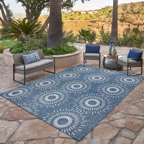 Gertmenian Indoor/Outdoor Flatweave Area Rug - 9x13 Extra Large, Stain & UV Resistant, Ideal for High Traffic Areas in Deck, Patio, Mudroom - Geometric, Navy, 32468 - Image 2