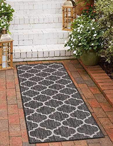 Unique Loom Outdoor Trellis Collection Area Rug - Trellis (Runner 2' 0" x 8' 0", Black/ Ivory) - Image 4