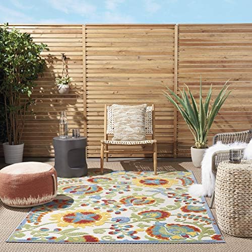 Nourison Home Aloha Ivory Multicolor 5'3" x 7'5" Area Rug - Easy Clean, Non Shedding, Bed Room, Living Room, Dining Room, Kitchen (5' x 8') by NourisonHome