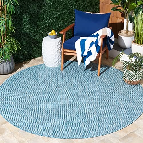 SAFAVIEH Courtyard Collection 4' Round Aqua/Grey CY8521 Indoor/ Outside Waterproof Easy cleansingPatio Backyard Mudroom Area Mat by Unknown