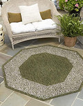 Unique Loom Outdoor Border Collection Area Rug - Floral Border (5' 3" Octagon, Green/ Ivory) by UniqueLoom