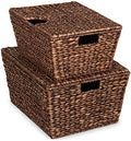 Best Choice Products Set of 2 X-Large & Medium Woven Storage Baskets W/Lids, Hyacinth Nesting Bins, Handwoven Organizer Baskets W/Handles for Bedroom, Living Room, Laundry Room, Or Office - Brown by BestChoiceProducts