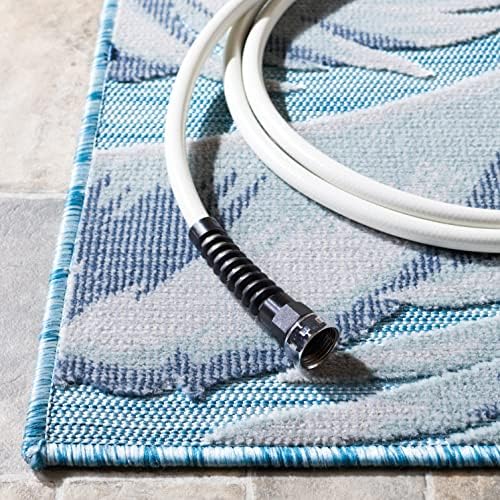 SAFAVIEH Washable Rug Outdoor Cabana Collection - 2' x 11' Runner, Aqua & Navy, Non-Shedding & Easy to Clean, Ideal for Patio, Backyard, Mudroom (CBN452J) - Image 3