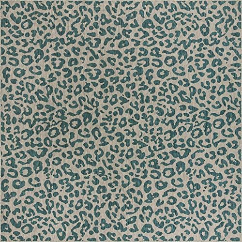 Unique Loom Outdoor Safari Collection Area Rug - Leopard (13' Square, Teal/ Ivory) - Image 2