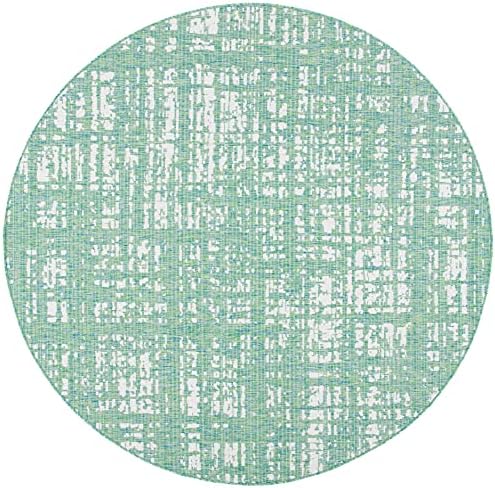 SAFAVIEH Washable Rug Outdoor Courtyard Collection - 6'7" Round, Green Blue & Ivory, Non-Shedding & Easy Cleaning, Ideal for Patio, Backyard, Mudroom (CY8451-55721) - Image 2