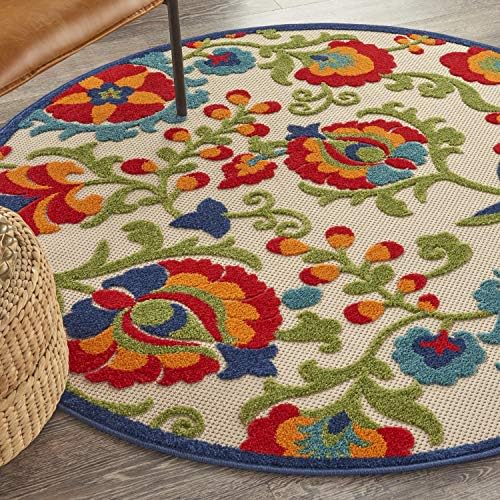 Nourison Home Aloha Multicolor 4' x Round Area Rug - Easy Clean, Non Shedding, Bed Room, Living Room, Dining Room, Kitchen (4' x Round) - Image 5
