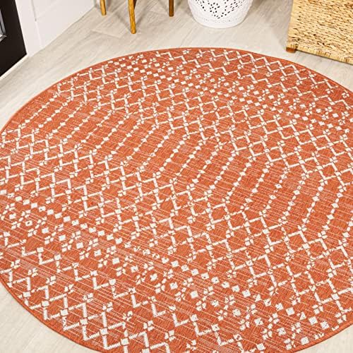 Eyely Moroccan Woven Round Rug 5 Ft Orange/Cream, Indoor Outdoor Rug by eyely