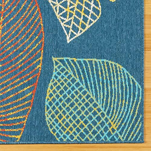 Gertmenian Premium Indoor/Outdoor Loop Area Rug - 6x9 Medium, Durable, Easy-Cleaning & Non-Shedding, Ideal for High Traffic Areas in Deck Patio or Mudroom - Leafs, Navy Blue, 19479 - Image 5