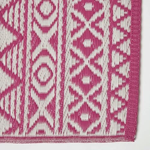 HOMESCAPES Luxury Large Outdoor Rugs for Garden Patio Waterproof 100% Recycled Plastic Mat Carpet 120 x 180cm Reversible White & Pink Geometric Rug “Tia”, Indoor/Outside & Portable, Seamless - Image 6