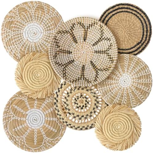 Xuhal 8 Pcs Boho Wall Basket Decor Decorative Bulrush Woven Basket Wall Decor Rustic Farmhouse Hanging Baskets for Kitchen Rustic Home Summer Decorations by Xuhal