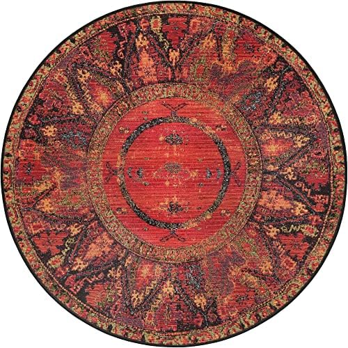 Unique Loom Outdoor Tribal Collection Area Rug - Quepos (4' 1" Round, Multi/ Black) - Image 3