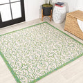Eyely Filigree Weave Square Rug 5X5 Cream/Green, Indoor Outdoor Rug by eyely
