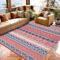 GlowSol Waterproof Outdoor Rug 10x14 Reversible Plastic Straw Patio Camping Rug with Carry Bag, Boho Large Outdoor RV Mat Rugs for Deck,Camper,Porch,Balcony,Backyard,Picnic,Beach,Red/Navy Blue by GLOWSOL