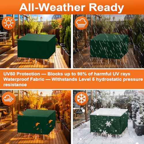 Patio Furniture Cover Rectangle 72"(L) x 44"(W) x 36"(H), Custom Heavy Duty 420D Waterproof Outdoor Cover with Drawstring & Buckles for Table Chair Garden, Green - Image 6