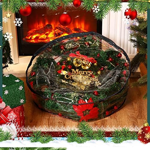 Shappy 10 Pieces Wreath Storage Bags 30 Inch Dual Zippers,Clear, Black - Image 2