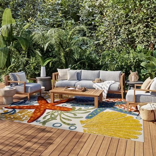 Nourison Home Aloha Multicolor 9' x 12' Area Rug - Easy Clean, Non Shedding, Bed Room, Living Room, Dining Room, Kitchen (9' x 12') by NourisonHome