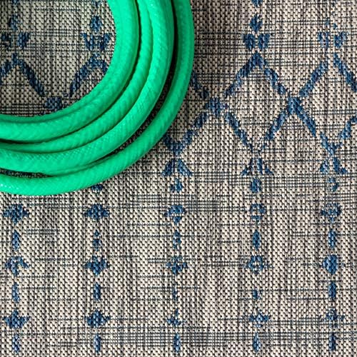 Eyely Moroccan Woven Square Rug 5X5 Light Gray/Navy, Indoor Outdoor Rug - Image 7