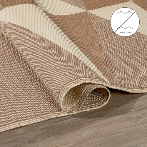 Fab Habitat Geometric Modern Minimalist Outdoor Rug - Waterproof, Crease-Free Fade Resistant, Reversible - Recycled Plastic - Patio Porch Balcony Deck Yard Garden - Tuscon Natural - 4x6 ft - Image 5